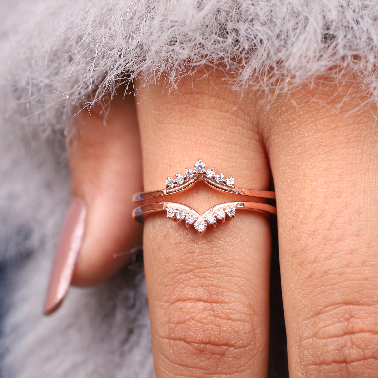 Double Curved Wedding Band Ring Enhancer 14k Rose Gold Curved Etsy