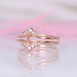 Double Curved Wedding Band Ring Enhancer 14k Rose Gold Curved Diamond ...