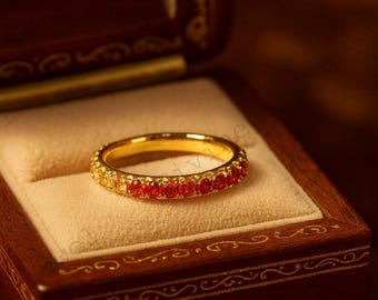 Womens Silver Wedding Band, Unique Citrine and Garnet Wedding Band, Dainty Wedding Band, Minimalist Wedding Band, Delicate Wedding Band