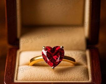unique vintage solitaire ruby wedding ring heart cut red gemstone July birthstone yellow gold plated ring personalized rings gift for love