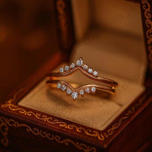 Double Curved Wedding Band Ring Enhancer 14k Rose Gold Curved Diamond Band Enhancer Unique Wrap Ring Anniversary Gift Personalized Jewelry