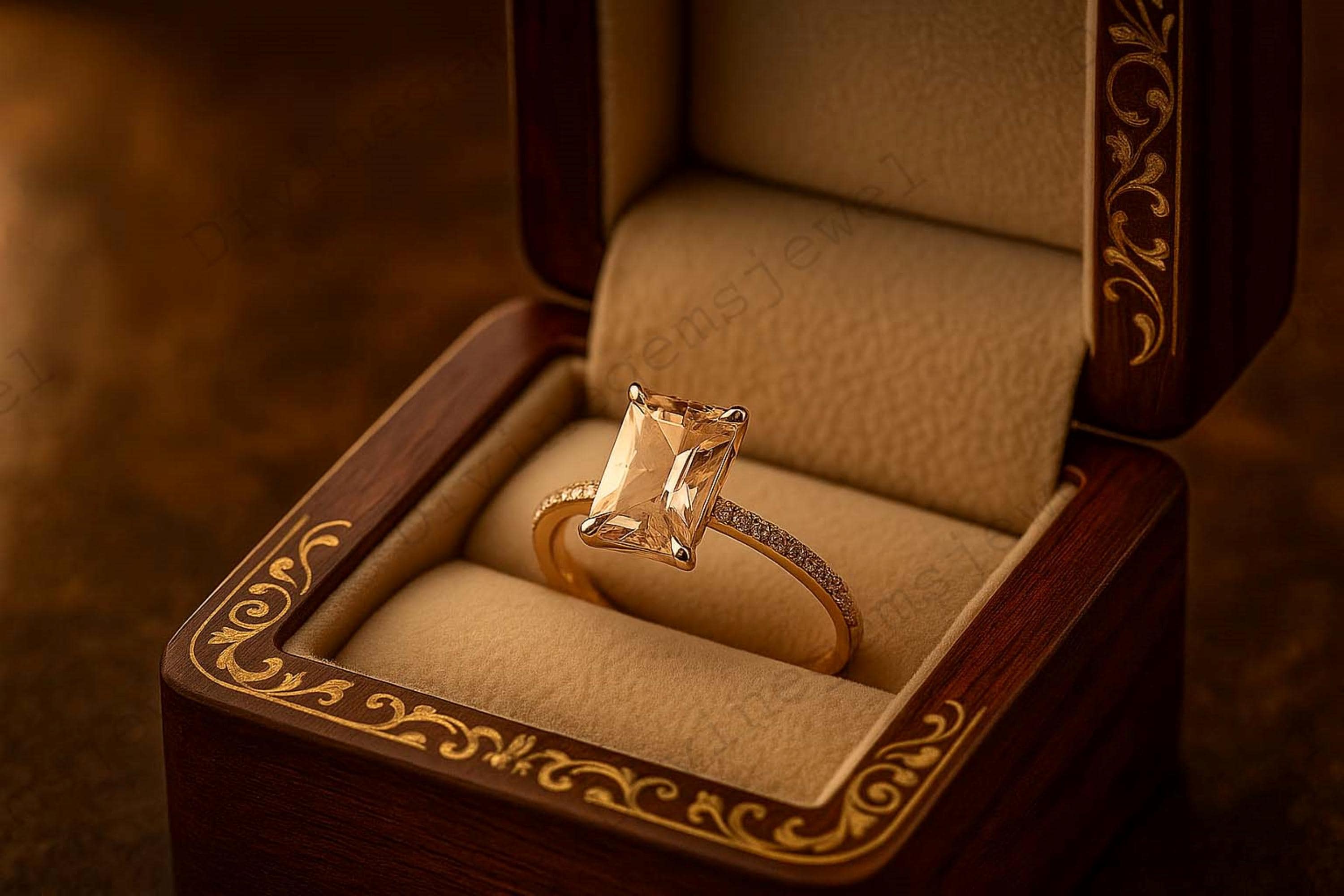 Peach Emerald Cut Morganite Engagement Ring 14k Gold Wedding Birthstone Jewelry Delicate Anniversary Gift For Her Personalized Birthday Ring