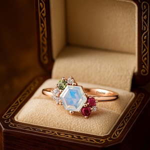 Vintage Natural Moonstone Engagement Ring Diamond Cluster Gemstone Wedding Ring Ruby Promise Ring Art Deco Peridot Jewelry Gift For Women