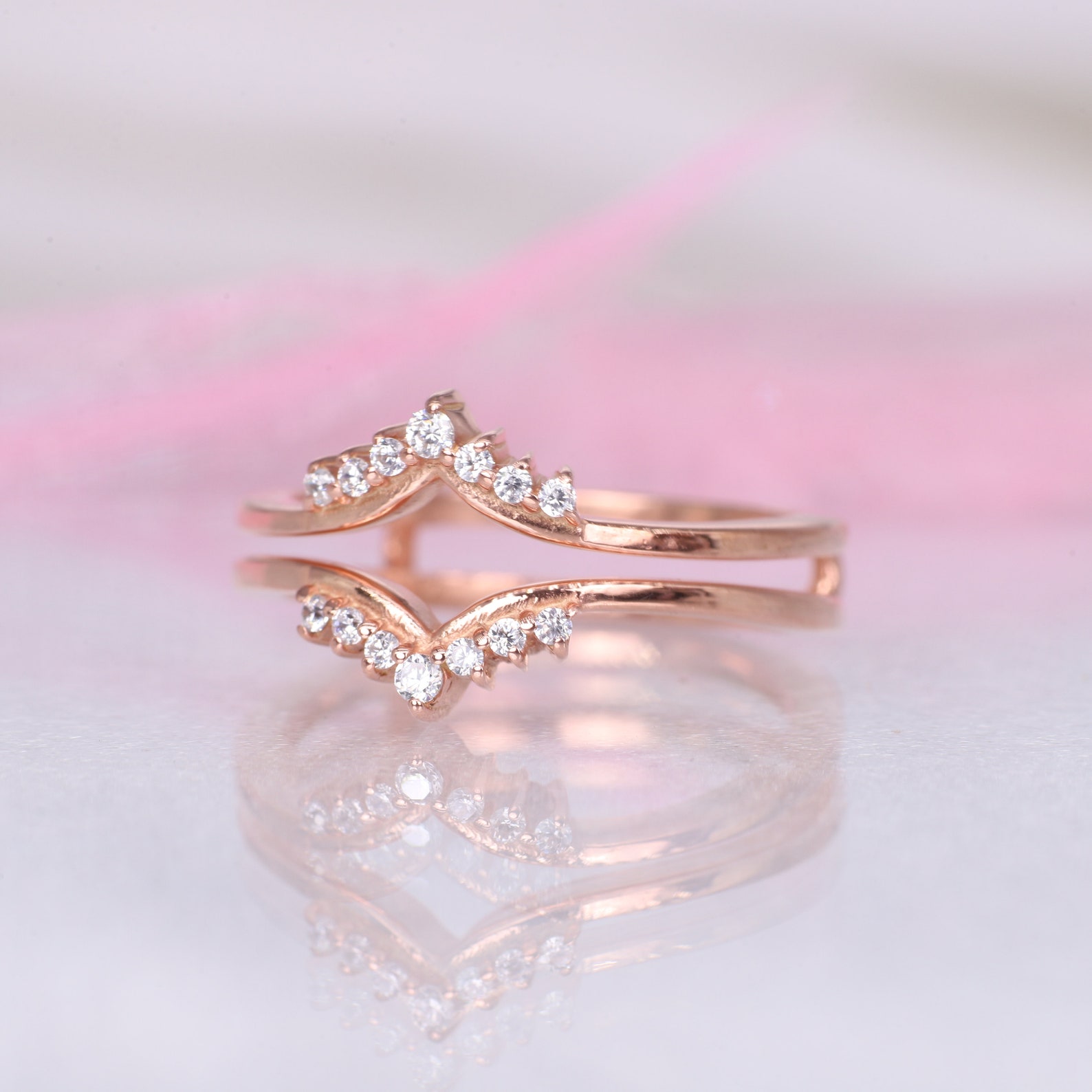 Double Curved Wedding Band Ring Enhancer 14k Rose Gold Curved Etsy