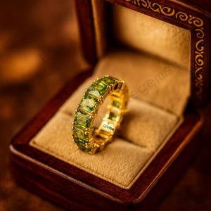 Peridot Full Eternity Channel Set Band Wedding Crystal Jewelry August Birthstone Delicate Stacking Band Art Deco Women Ring Gift ForBirthday