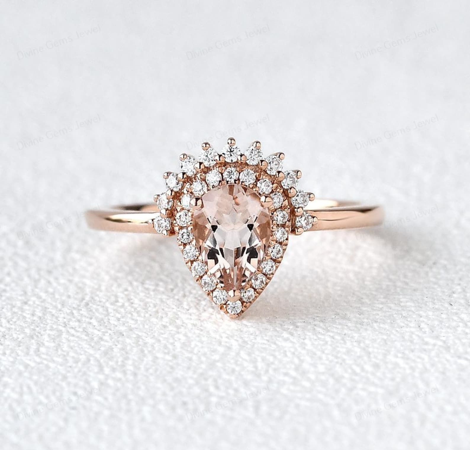 Pear Wedding Ring Simulated Diamond 14k Rose