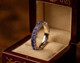 Tanzanite Eternity Wedding Band Girl Matching Band 925 Sterling Silver Bridesmaid Jewelry December Birthstone Promise Ring Anniversary Gift