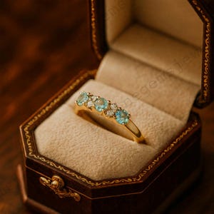 Aquamarine and Diamond Ring Aquamarine Wedding Band 14k Solid Gold Half Eternity Band Stacking Ring Unique Promise Jewelry Gift For Friend