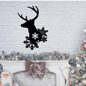 Reindeer Metal Christmas Sign: Minimalist Snowflake Wall Decor