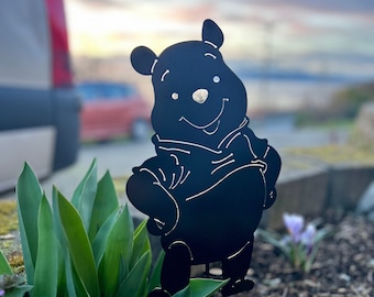 Winnie de Poeh-tuinbord, Winnie de Poeh-tuinstaak, Disney-tuinkunst, gepersonaliseerd cadeau, voortuindecor, metalen tuindecor