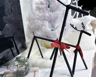 Handcrafted Rebar Metal Reindeer Set: Rustic Christmas Decor