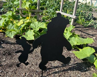 Ook Winnie de Poeh en Knorretje, Winnie de Poeh-tuinstaak, Disney-tuinkunst, bord Pooh Beer, borden Disney-vrienden, Metalen tuindecor