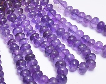 African Amethyst Gemstone 5mm~8mm Smooth Rondelle Beads, 16"Strand, Bulk Gemstone Beads, Jewelry Making Craft Natural Stone Beads