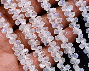 Rainbow Moonstone Teardrop Briolette Beads: AAA+ Faceted Gemstone, 3x5mm, 9 Inch Strand