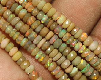 Green Ethiopian Opal Beads: AAA+ Faceted Rondelle, 16", 3.5mm~5mm Approx, 40Cts, Gift for Mother, Jewelry Making Craft
