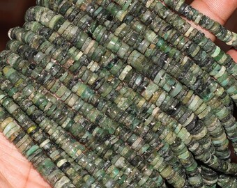 Natural Genuine Emerald Heishi Tyre Beads, Jewelry making, 16" Strand, 5mm, 6mm 7mm Approx, Wholesale Price