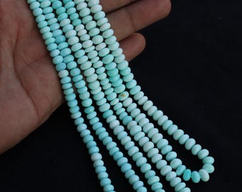 Light Aqua Blue Opal Smooth Rondelle Beads, 16 Inch, Jewelry Making Craft, 6~6.5mm and 7.5~8mm, Wholesale Price