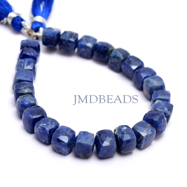 Natural Sodalite Box Faceted Beads, Strand Length 6.5 Inch, Stone Size 7 MM Approx, Sodalite Box Beads, Sodalite Cube Beads Gift For Mother