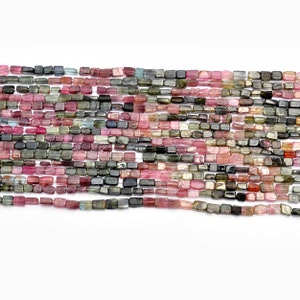 13&quot; Long 6x4mm Tourmaline Gemstone Beads Natural Multi Color Tourmaline Smooth Rectangular Beads Jewelry Making Craft Tourmaline Loose Beads
