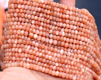 Natural Peach Moonstone Rondelle Faceted Beads, Size 5mm, 12.5'', natural stone beads, semi precious beads, beading supplies, jewelry making