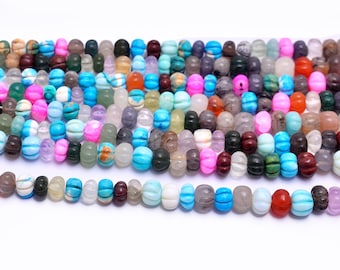 Mix gemstones Carved melon Shape Beads, 16", 5-8mm Approx, natural stone beads, semi precious beads, beading supplies, crystal beads