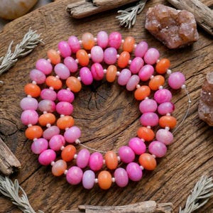 Hot Pink and Orange Opal Smooth Rondelle Beads 7mm 8mm • Bi-color Gemstone Spacer Beads • 16" Strand for Jewelry Making • Gift for Mother