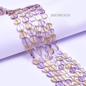 Genuine Ametrine Crystals Flat Heart Briolette Beads, Length 13&quot;, Size 8/10 MM Apprx, Personalized Jewelry making Beads, Gift for Mother