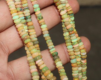 Green Ethiopian Opal Beads, Smooth Rondelle Gemstone, 4mm~7mm Gradually, 16", Gift for Mother, Jewelry Making Craft
