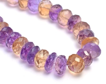 Ametrine rondelle beads, Gemstone Faceted, 10~11mm Approx, 8Inch (24Pcs), Jewelry Making Beads, Semi Precious Gemstone, AAA+
