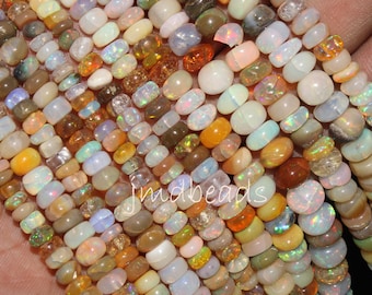 Multi Fire Ethiopian Opal Smooth Beads, Rondelle Shape, Gift for Mother, Jewelry Making Craft, 5mm 6.5mm, 16", 85cts per strand