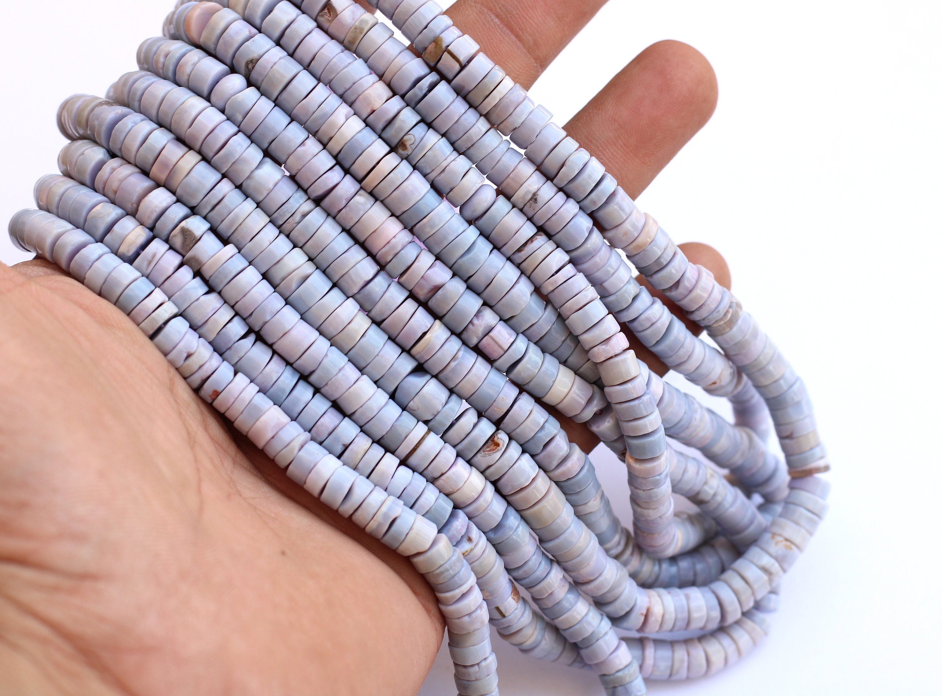 16" Long Orchid Purple Peruvian Opal Natural Gemstone Smooth Heishi Disc Tire Shape Beads Strands 7-8mm AAA Quality Real Gemstone Beads