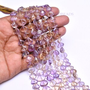 Natural Ametrine Flat Heart Beads| AAA| Length 13 Inch| Stone Size 7/8 MM Approx| Ametrine Beads, Ametrine Heart Shape briolette beads