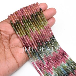 Watermelon Tourmaline 3.5MM Faceted Beads, Multi Tourmaline Rondelle Faceted Beads, Genuine Semi-Precious Gemstone Beads, Gift for Mother