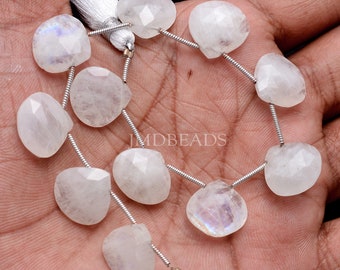 White Rainbow Moonstone Heart Briolette Beads| Size 14-15 MM Approx| AAA| Length 7 inch| 9 Pieces| Wholesale Jewelry Making Craft Beads