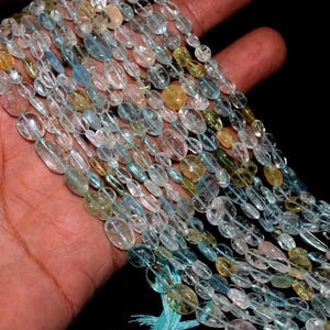 Natural Multi Aquamarine Beads Smooth Oval, 6x8 mm to 7x10 mm, Smooth oval Multicoloe Aquamarine Gemstone Natural Genuine Beads