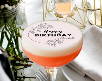 Ätbara födelsedagsdrink Cocktail Mocktail Kaffe Drink Toppers med anpassat namn
