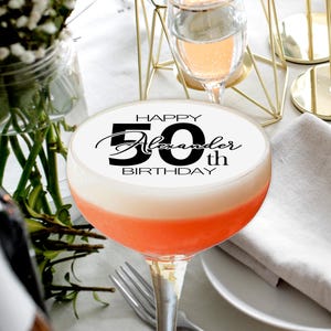 Edible Happy 50th Birthday Cocktail Topper Custom Name