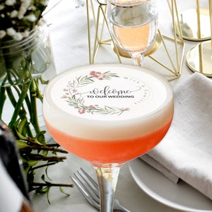 Welcome to our wedding - Custom Edible Cocktail/Mocktail Drink Topper with Names