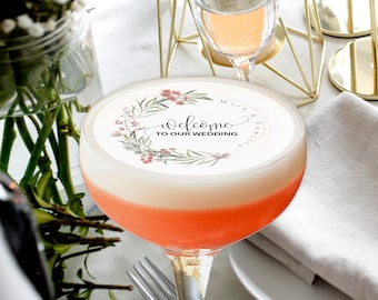 Welcome to our wedding - Custom Edible Cocktail/Mocktail Drink Topper with Names