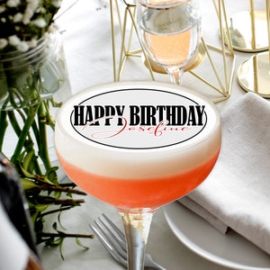 Edible Happy Birthday Cocktail Topper with Custom Name