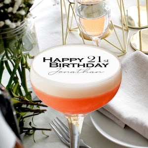 Custom Edible Happy 21st Birthday Cocktail Drink Topper with Name