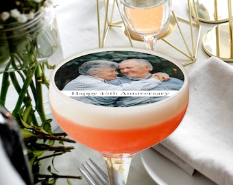 Personalized edible photo cocktail topper with own text