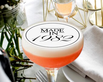 Edible "Made in 1982" Cocktail Mocktail Coffee Drink Toppers