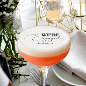 Edible we are engaged cocktail topper with custom names