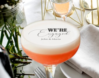 Edible we are engaged cocktail topper with custom names