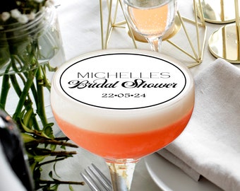 Bridal Shower Edible Cocktail Drink Topper with Custom Name and Date