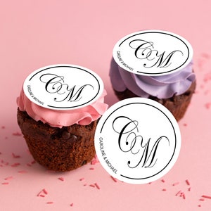 Custom Edible Wedding Couple&#39;s Initials and Names Cupcake Cookie Drink Toppers