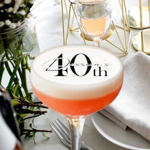 Edible 40th Birthday Cocktail Mocktail Coffee Drink Toppers with Custom Name