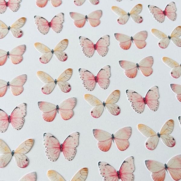 24/48Pieces Pre-Cut Edible Wafer Butterflies - Pastel Pink