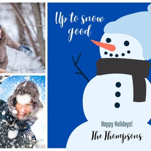 Kerstkaart, zelf afdrukken, goedkoop, gepersonaliseerde kerstkaart, Chanoeka-kaart, prettige feestdagen, sneeuwpop, bewerkbare afbeeldingen